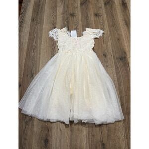 2Bunnies Dress, Youth Girls Size 6, Cream, Flower Girl Tulle Lace, A-line NWT